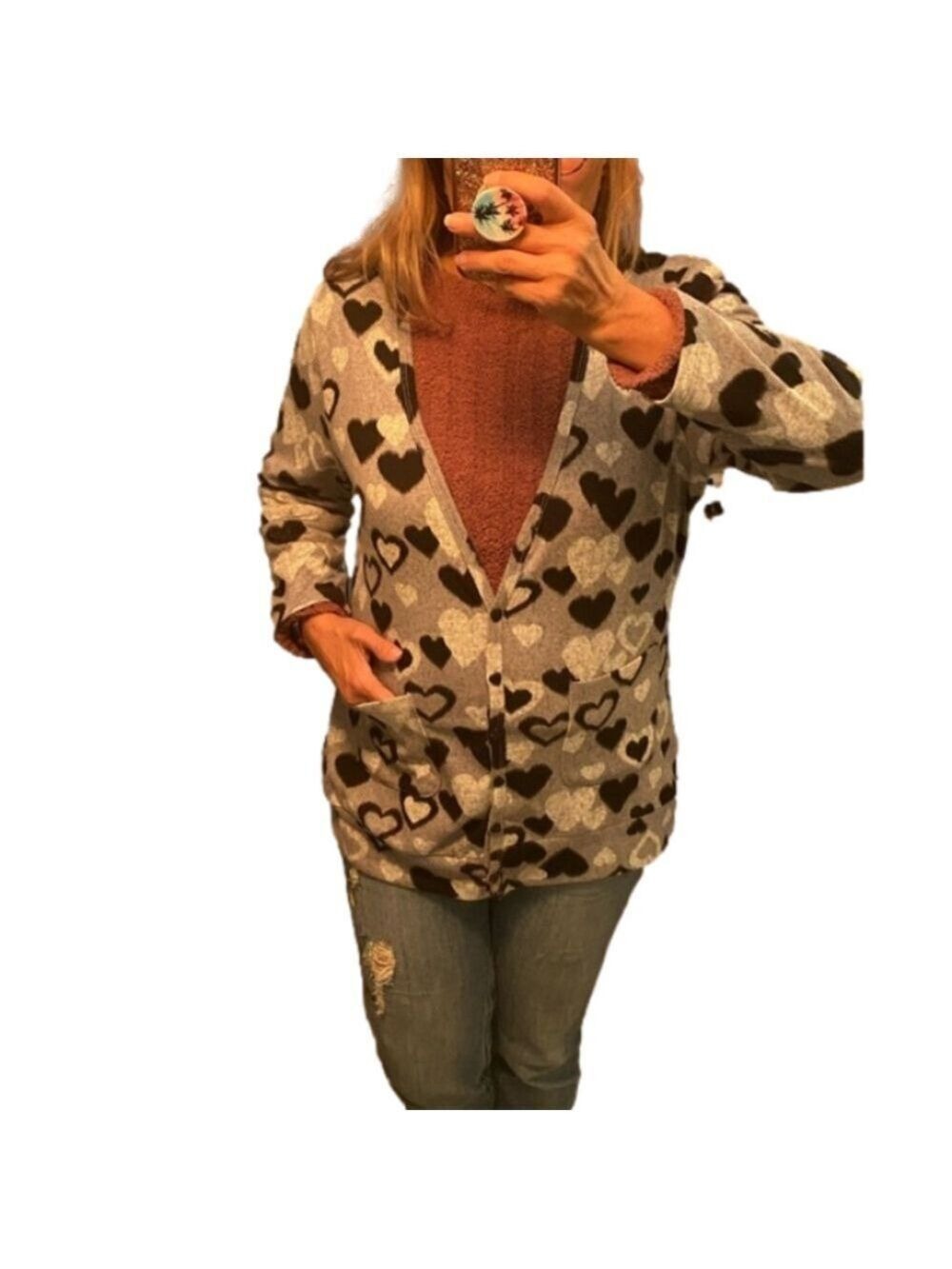DILI for your apparel Cardigan platonic heart print M/L gray and black - Picture 3 of 9